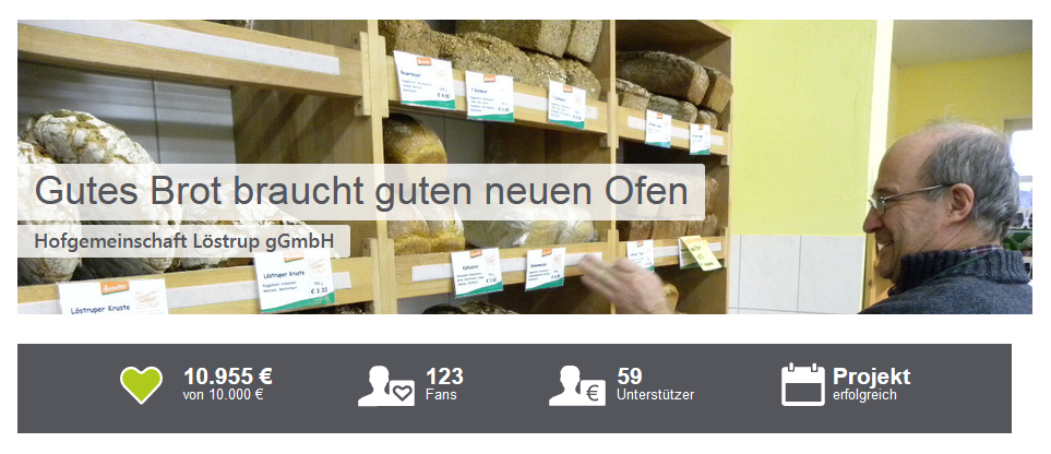Screenshot der Crowdfunding-Kampagne der Hofgemeinschaft Löstrup Kuh auf der Spenden-Crowdfunding-Plattform gemeinschaftscrowd